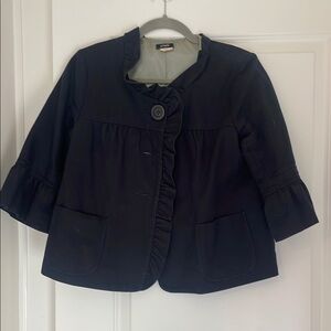 Navy Blue Ruffled Button-Up Jacket